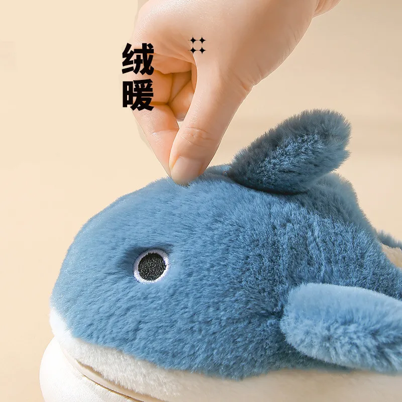 Top Trends: Cute Whale Cotton Home Slippers For Female 2023 Winter Couple Indoor Household Shark Thick Sole Men's Winter Cartoon Slippers Shoppable Styles - Image 6