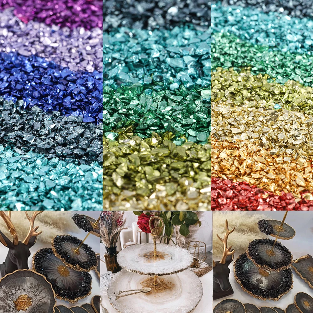 Top Trends: 20 / 50g Glass Metal Crushed Stone Filler DIY Table Decoration Cake Fruit Coaster Filling Decorative Crystal For Epoxy Resin Mold Shoppable Styles