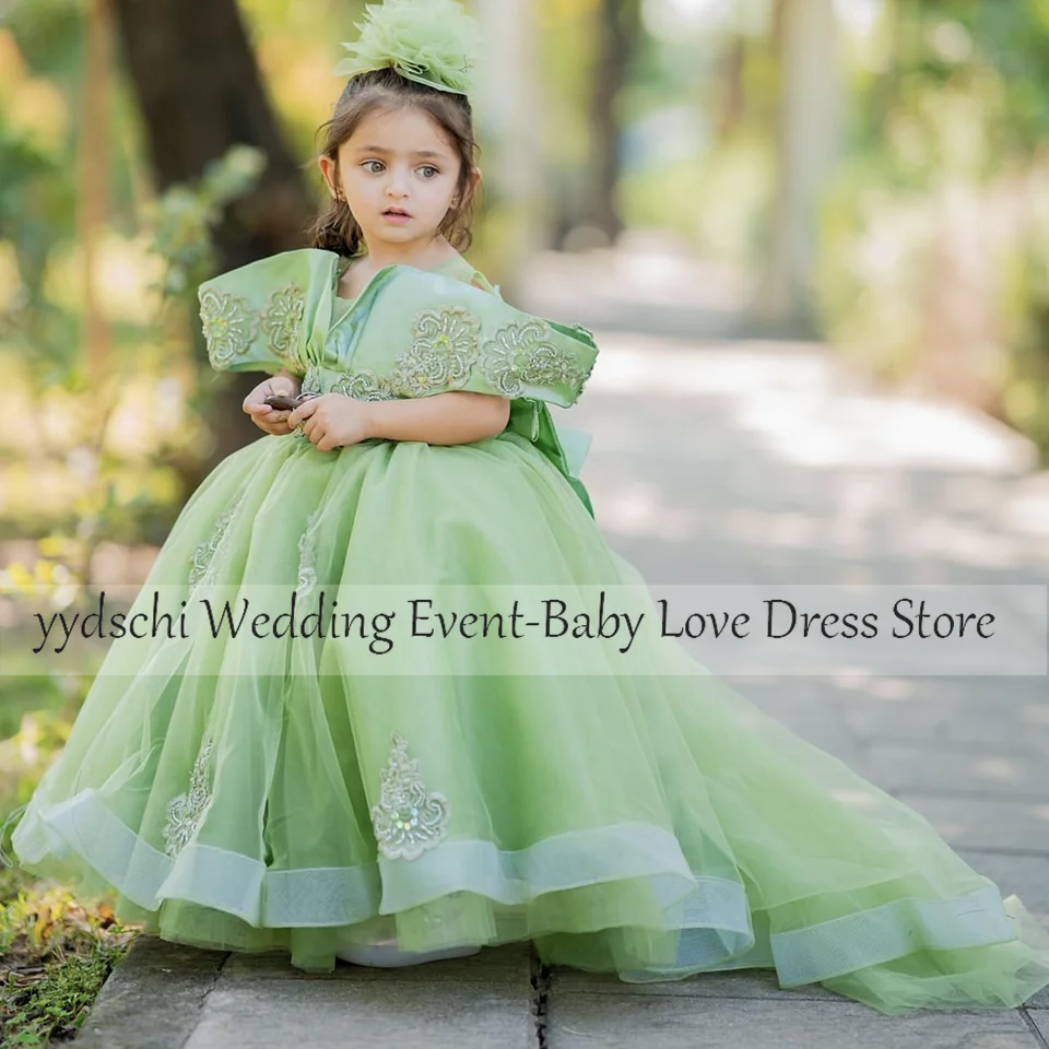 Top Trends: Flower Girl Dresses 2023 Green Girls Puffy Lace Dresses Formal Princess Gowns For Wedding Party Tulle Junior Bridesmaid Dress Shoppable Styles