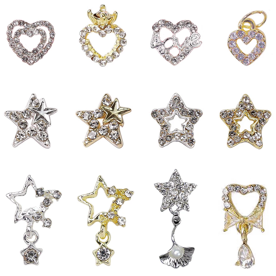 Top Trends: 10PCS Hollow 3D Alloy Stars Heart Nail Frame Charms Rhinestones Pendant Kawaii Jewelry Accessories Nails Decoration Supplies Shoppable Styles