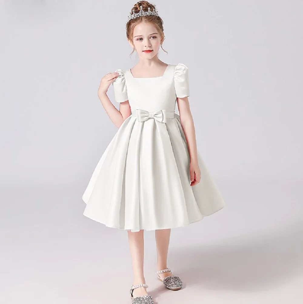 Top Trends: Dideyttawl Real Photos Satin Short Flower Girl Dress Square Collar First Communion Kids Birthday Concert Party Junior Bridesmaid Shoppable Styles