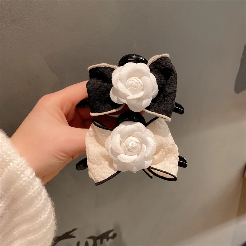 Top Trends: Korean Fashion Fabric Camellia Flower Hair Claws Clip Elegant Bow Hair Ties Ring Headdress Hair Accessories For Women Shoppable Styles