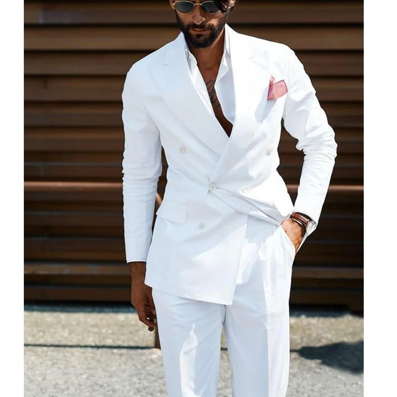 Top Trends: White Double Breasted Men Suits Slim Fit Wedding Groom Tuxedos 2 Piece Casual Style Male Fashion Costume Homme (Jacket+ Pants) Shoppable Styles