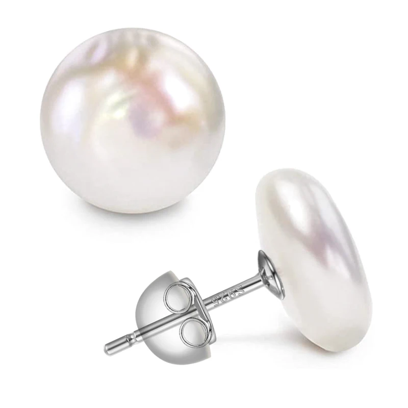 Top Trends: Women Big Baroque Button Pearl Earrings Freshwater Cultured Biwa Coin Pearls 925 Sterling Silver Mounts Stud Earrings Jewelry Shoppable Styles