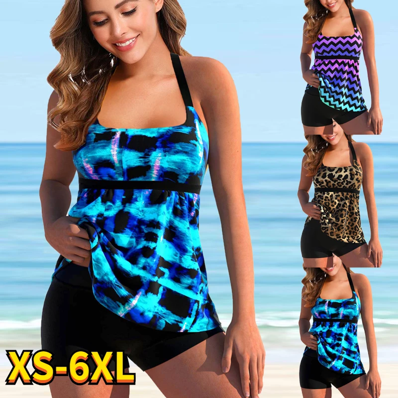 Top Trends: 2022 Sexy Tankini Women Summer Two Piece Leopard Print Swimsuit Female Tie-dyed Large Size Bikini Swimwear Bathing Suit Shoppable Styles