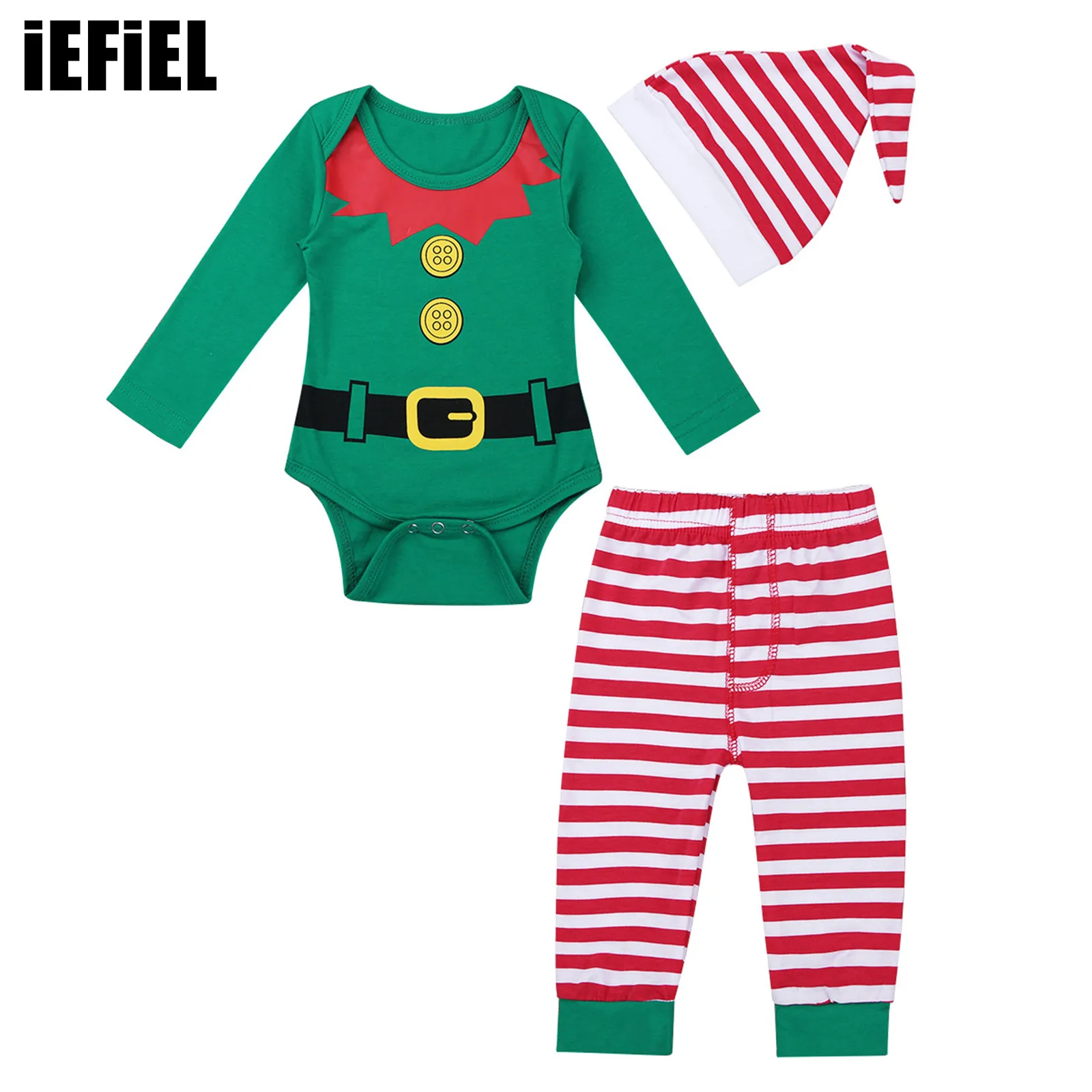 Top Trends: Baby Boys Girls Christmas Santa&#039;s Elf Outfits Cute Long Sleeve Jumpsuit Pant Hat Xmas Romper Pant Hat Party Dress Up Clothes Set Shoppable Styles