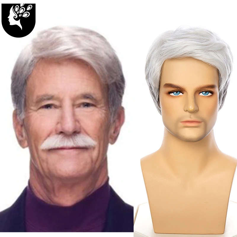 Top Trends: Short Straight Natural Wave Synthetic Hair Mixed White Grey Color Wigs For Old Men Daily Use High Temperature Fiber YOURBEAUTY Shoppable Styles