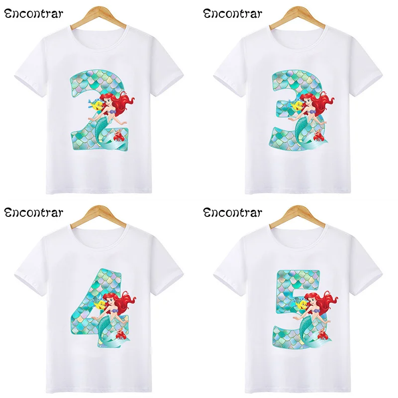 Top Trends: Disney Princess Mermaid Graphic Girls Clothes Kids T Shirt Age 1 2 3 4 5 6 7 8 9 Years Birthday Number Bow Baby T-Shirts, HKP2697 Shoppable Styles