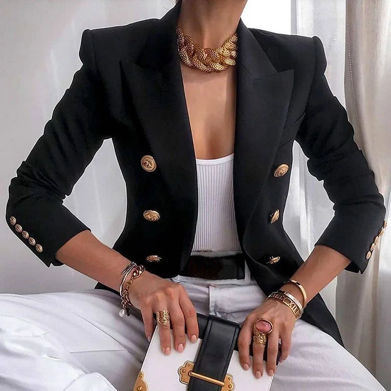 Top Trends: Chic Blazer Women Spring 2023 New Korean Fashion Notched Long Sleeve Double Breasted Suits Solid Slim Casual Long Jackets Shoppable Styles