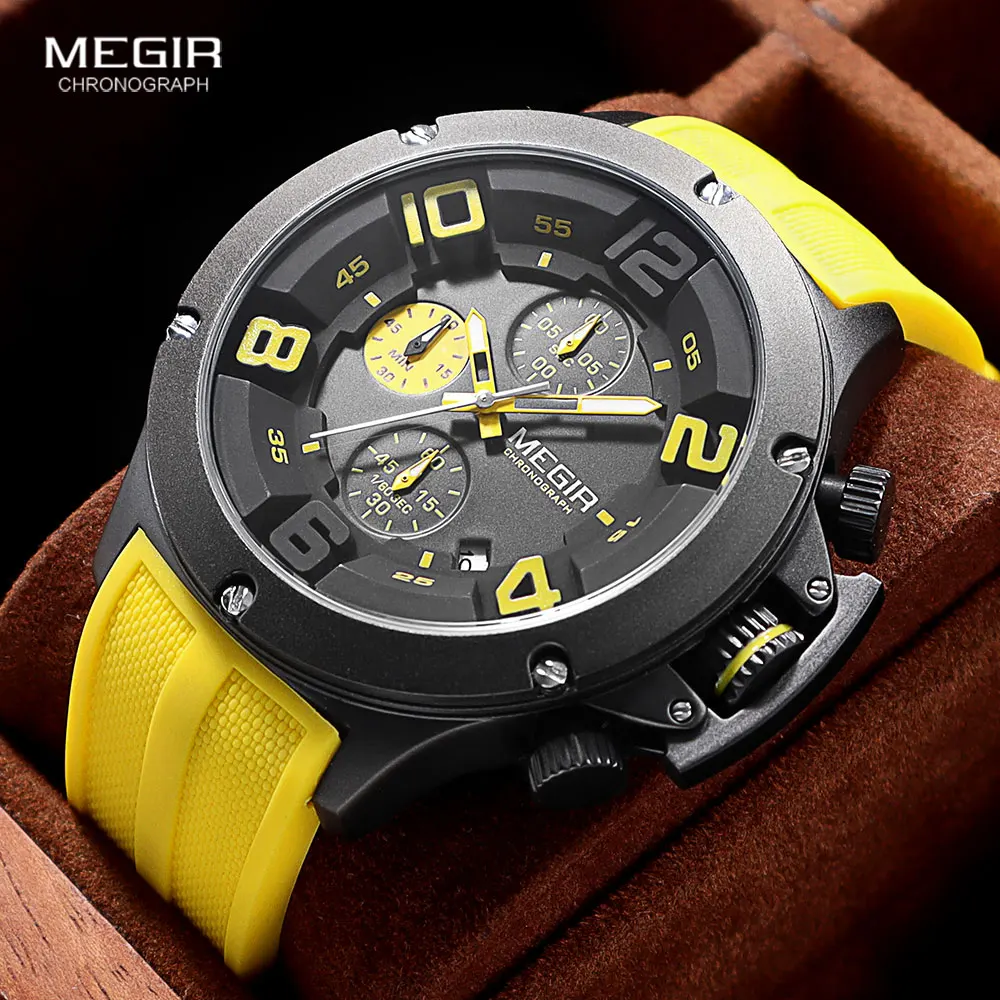 Top Trends: MEGIR Big Dial Sport Quartz Watch For Men Fashion Waterproof Chronograph Wristwatch With Date Silicone Strap Luminous Hands 8115 Shoppable Styles