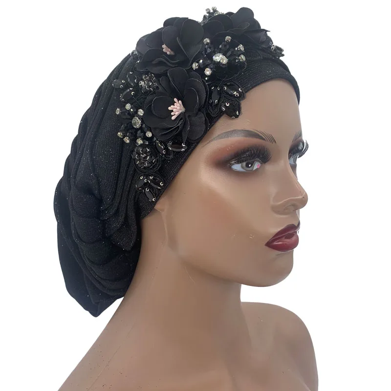 Top Trends: 2023 Women's Head Wrap Nigeria Headpiece Lady Party Hat NEW Shiny Pleated Turban Cap With Diamond Bouquet African Headtie Shoppable Styles - Image 4