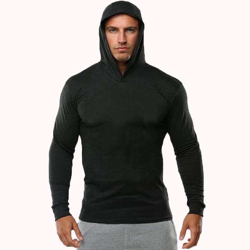 Top Trends: Summer Thin Long Sleeve Hooded European Size Men's Fitness Sports Leisure Running Training GYM 100% Cotton Sweater New Shoppable Styles - Image 3