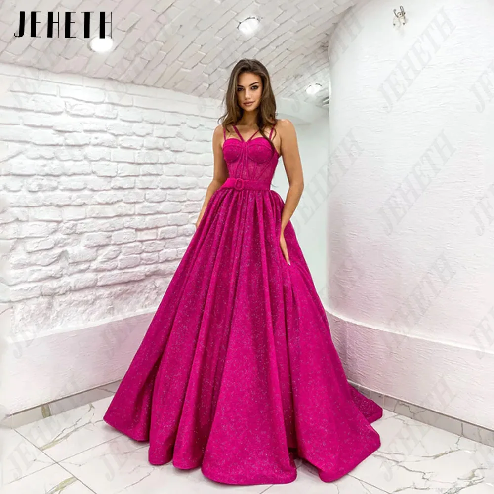 Top Trends: JEHETH Modern Prom Dress Spaghetti Straps Sleeveless Sweetheart Evening Gowns Shiny A-Line Sweep Train فساتين سهره فاخره 2023 Shoppable Styles