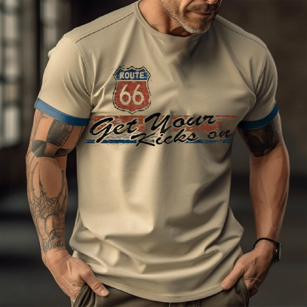 Top Trends: Summer Men T-Shirts American Vintage Printed Holiday Tops Route 66 Racing Tops Casual O Neck Shirts Loose Male Harajuku T-Shirt Shoppable Styles