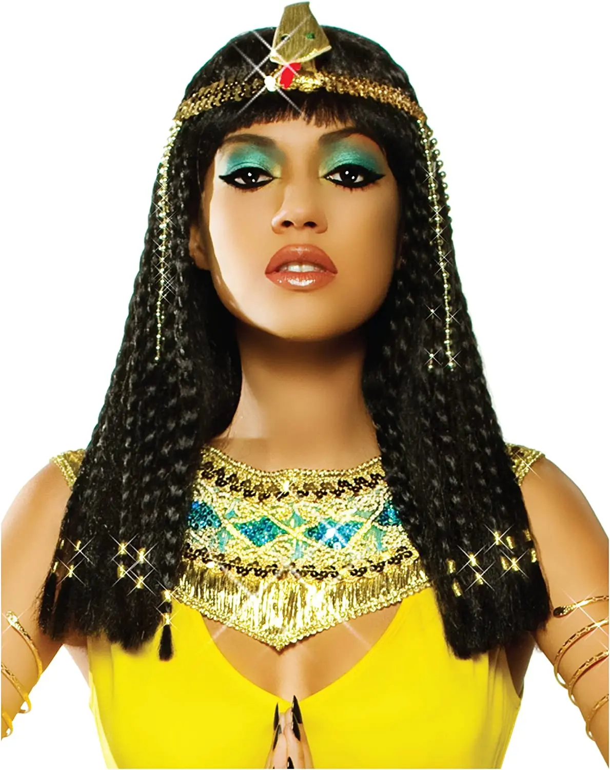 Top Trends: Cleopatra Wig Woman Egypt Queen Black Hair Gold Beads Cleopatra Accessorie Headpie Dance Halloween Party Role Play Cosplay Wigs Shoppable Styles