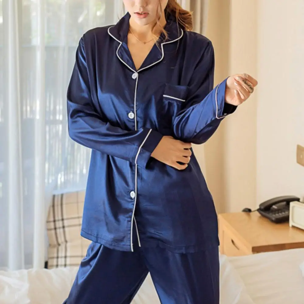 Top Trends: 2 Pieces Women Silk Satin Pajamas Pyjamas Set Sleepwear Pijama Winter Long Sleeve Tops Pants Set Loungewear Pyjama Pour Femme Shoppable Styles - Image 5