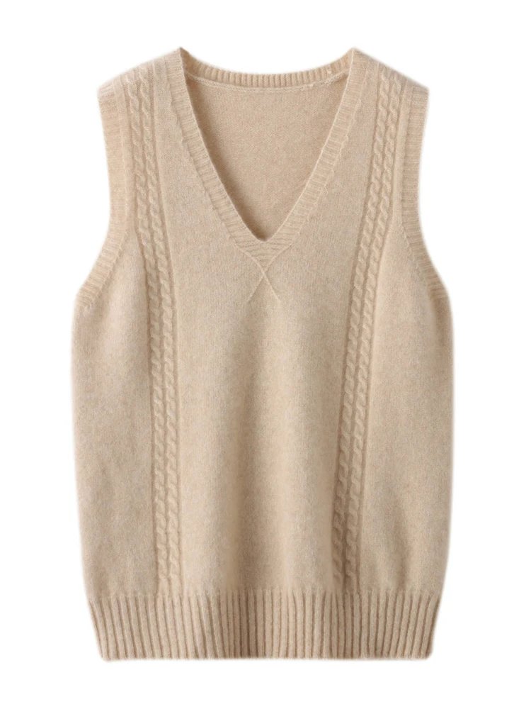 Top Trends: Autumn Spring Pullover Sleeveless Sweater 100% Wool Vest Women V-Neck Loose Waistcoat Knitted Inside Clothing Top Shirt Shoppable Styles