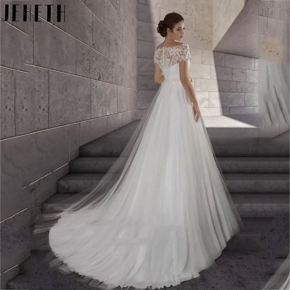 Top Trends: JEHETH Charming Short Sleeves V-Neck Bridal Gowns Elegant A-Line White Tulle Wedding Dresses Short Sleeve Vestidos De Novia 2024 Shoppable Styles - Image 4