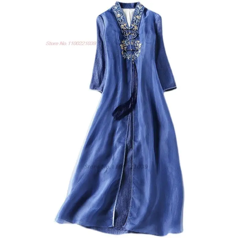 Top Trends: 2024 Chinese Improved Qipao National Flower Embroidery Cheongsam Dress Retro Tassel Chiffon Oriental Qipao Evening Dress Vestido Shoppable Styles