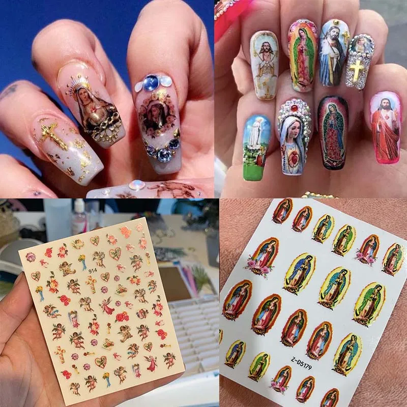 Top Trends: 1Sheet Nail Art Stickers Adhesive Virgencita Decal, 3D Virgin Mary Angel Cupid Nail Slider, Jesus Christ DIY Manicure Nail Decor* Shoppable Styles