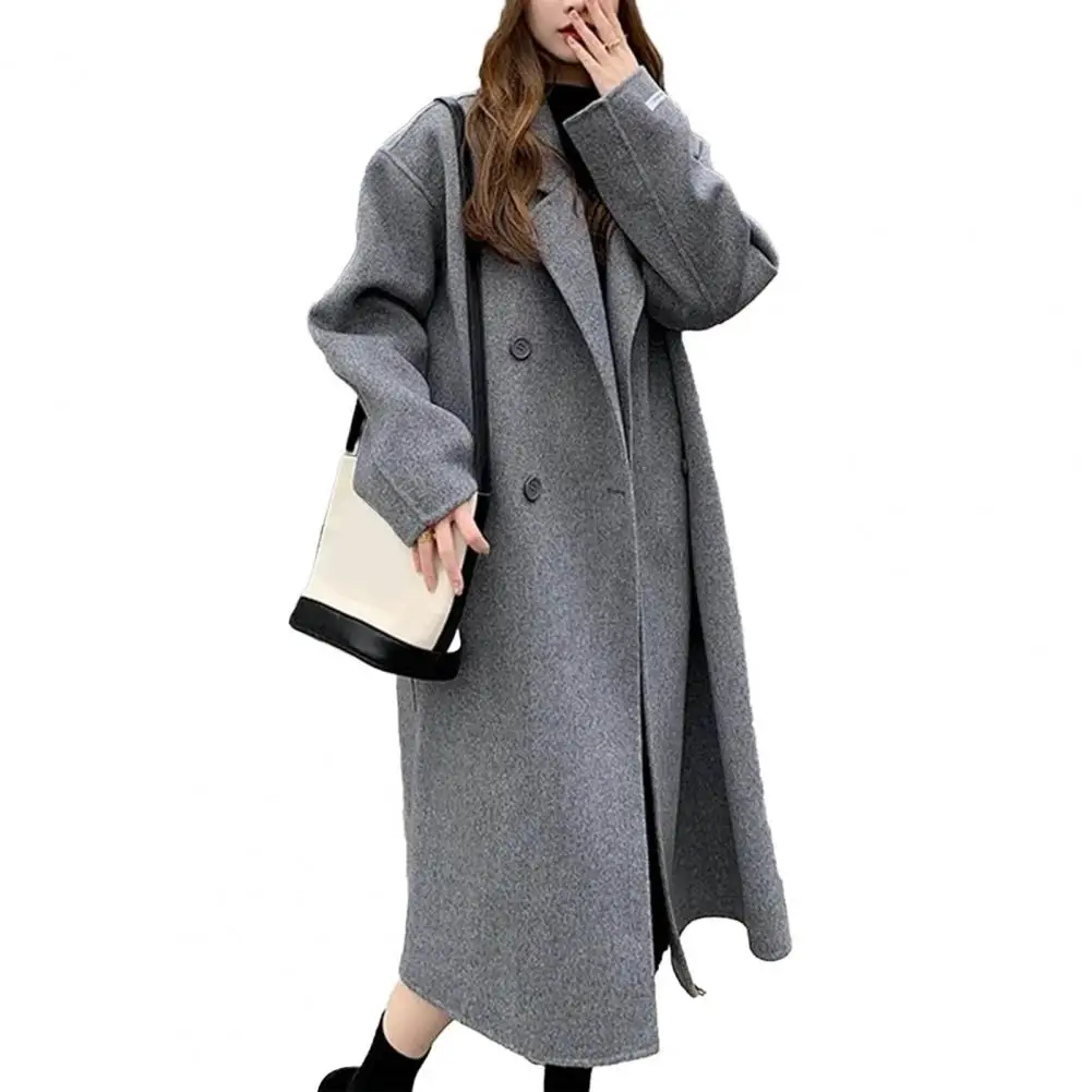 Top Trends: Women Mid-length Coat With Double Pocket Design Stylish Double-breasted Women's Winter Coat With Mid-length Lapel Warm For Cold Shoppable Styles