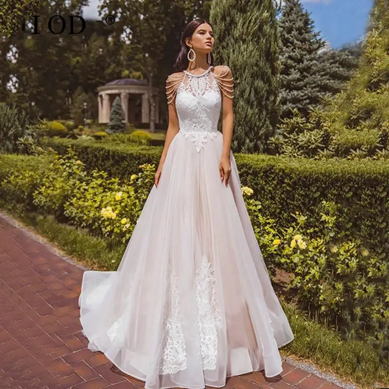 Top Trends: I OD Boho O-Neck A-Line Wedding Dress Beading Sleeves Lace Appliques Illusion Tulle Bridal Gown Sweep Train Vestidos De Novia Shoppable Styles