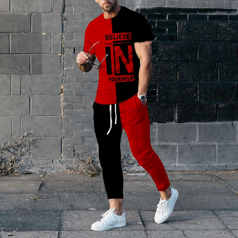 Top Trends: Men Fashion Short Sleeve T-shirt Trousers Sets Vintage 3D Print Oversize Tracksuit Two Piece Sportwear Suit Outfit Clothes Shoppable Styles