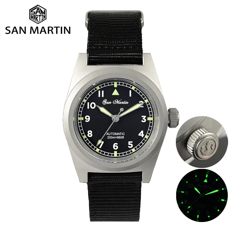 Top Trends: San Martin 38mm Piloter Simple Vintage Military Watch YN55A Men&#039;s Automatic Mechanical Watches Spray Sand Case 20Bar Waterproof Shoppable Styles