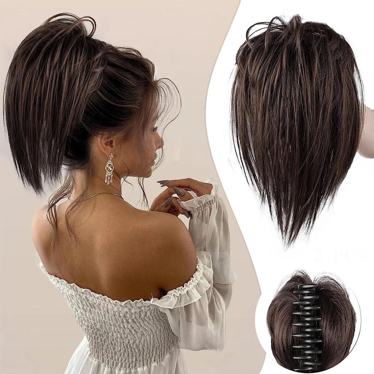 Top Trends: Messy Bun Hair Piece Claw Clip In Hair Buns Hair Piece For Women Straight Short High Ponytail Extension Tousled Updo Faux Hair B Shoppable Styles