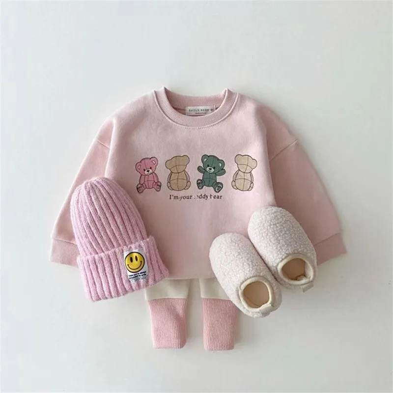 Top Trends: 2023 New Baby Casual Sweatshirt Cute Bear Print Infant Boy Cartoon Tops Autumn Kids Long Sleeve Sweatshirt Cotton Girl Clothes Shoppable Styles