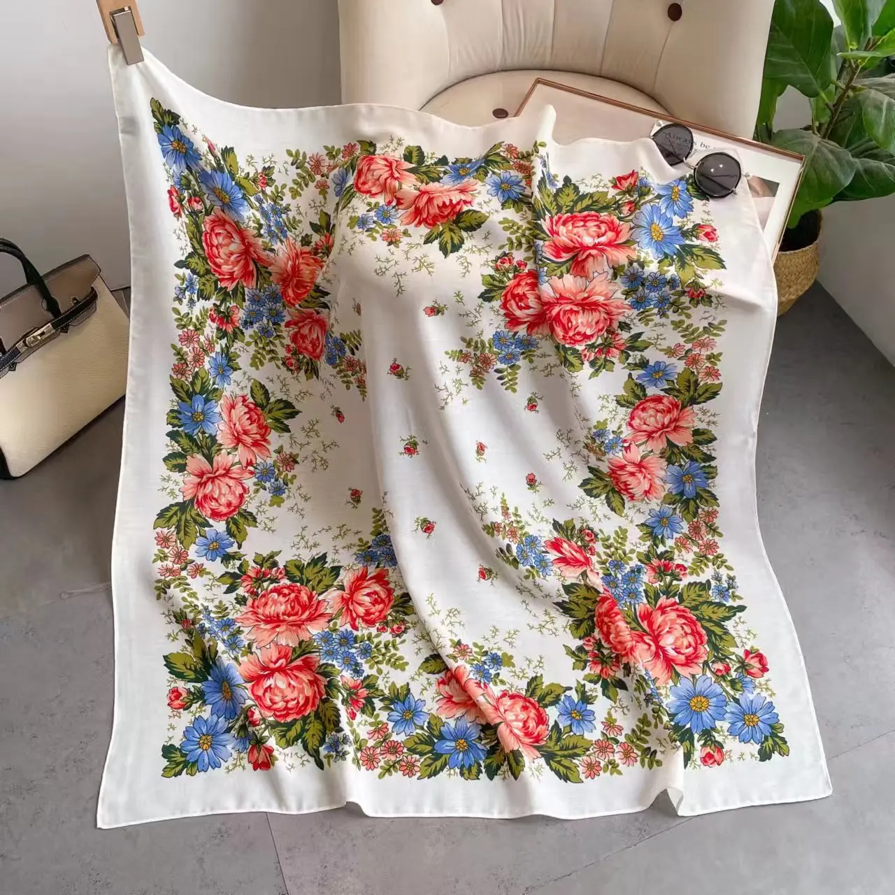 Top Trends: 110*110cm Russian National Square Scarf Retro Floral Print Bandana Shawl Babushka Handkerchief Traditional Ukrainian Shawls Shoppable Styles