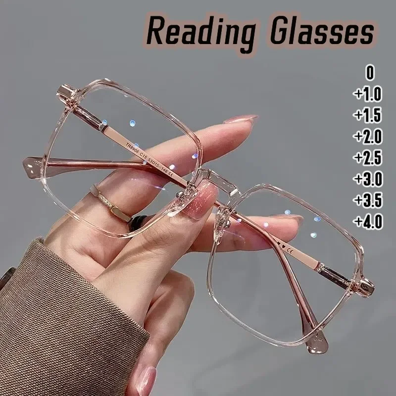 Top Trends: Trendy Fashionable Reading Glasses Women Anti Blue Light Presbyopia Eyewear High-definition Unisex Transparent Frame Eyeglasses Shoppable Styles