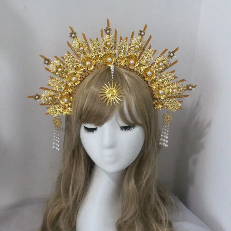 Top Trends: Gold Halo Headband Sun Godmother's Crown Tiaras Headpiece Virgin Mary Gothic Headwear Fairy Goddess Hair Accessories Shoppable Styles - Image 4