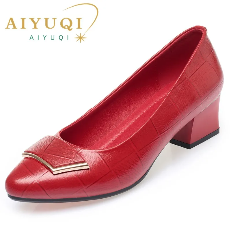 Top Trends: AIYUQI Dress Shoes Women Genuine Leather Large Size 41 42 Mid Heel Women Spring Shoes Fashion Red Office Work Shoes Women Shoppable Styles