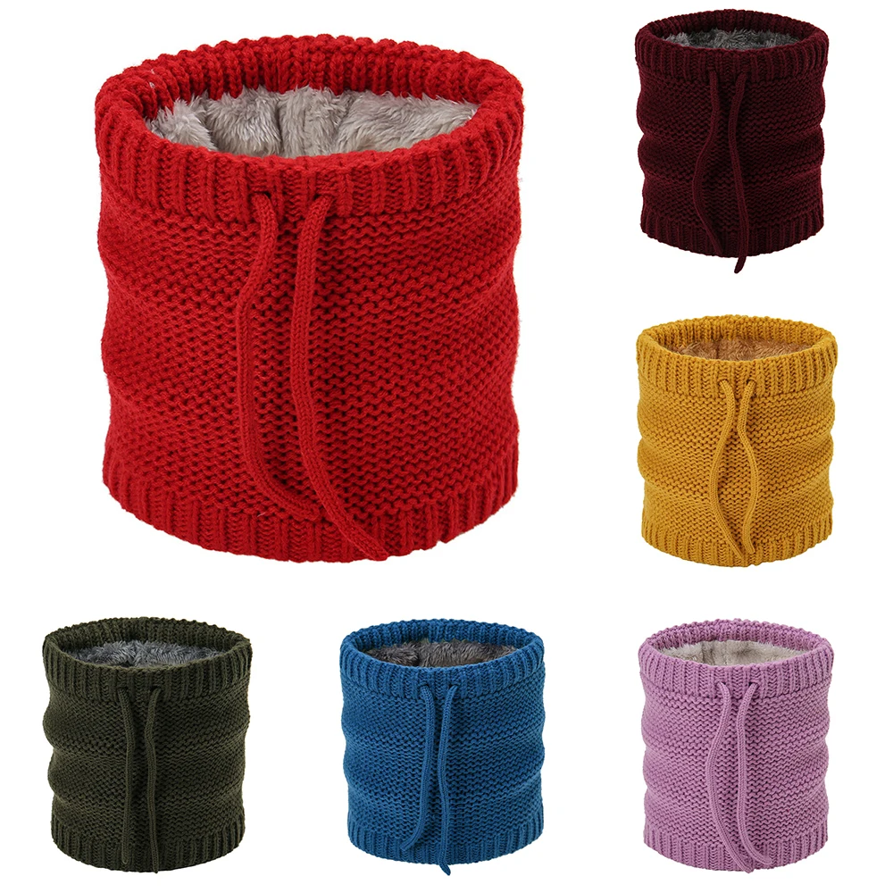 Top Trends: Wool Drawstring Neck Cover Adjustable Warmer Snood Solid Color Fleece Neck Cover Knitting Thicken Scarves Winter Ring Scarf DIY Shoppable Styles