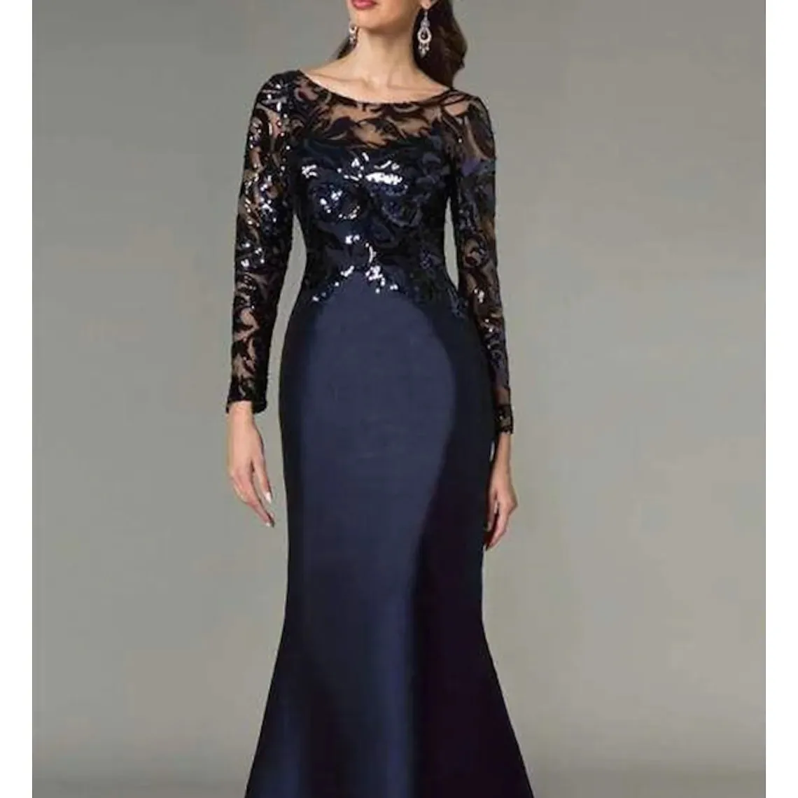 Top Trends: Elegant Mermaid Mother Of The Bride Dress Sparkle Jewel Neck Floor Length Satin Sequined Long Sleeve Formal Wedding Party Gowns Shoppable Styles