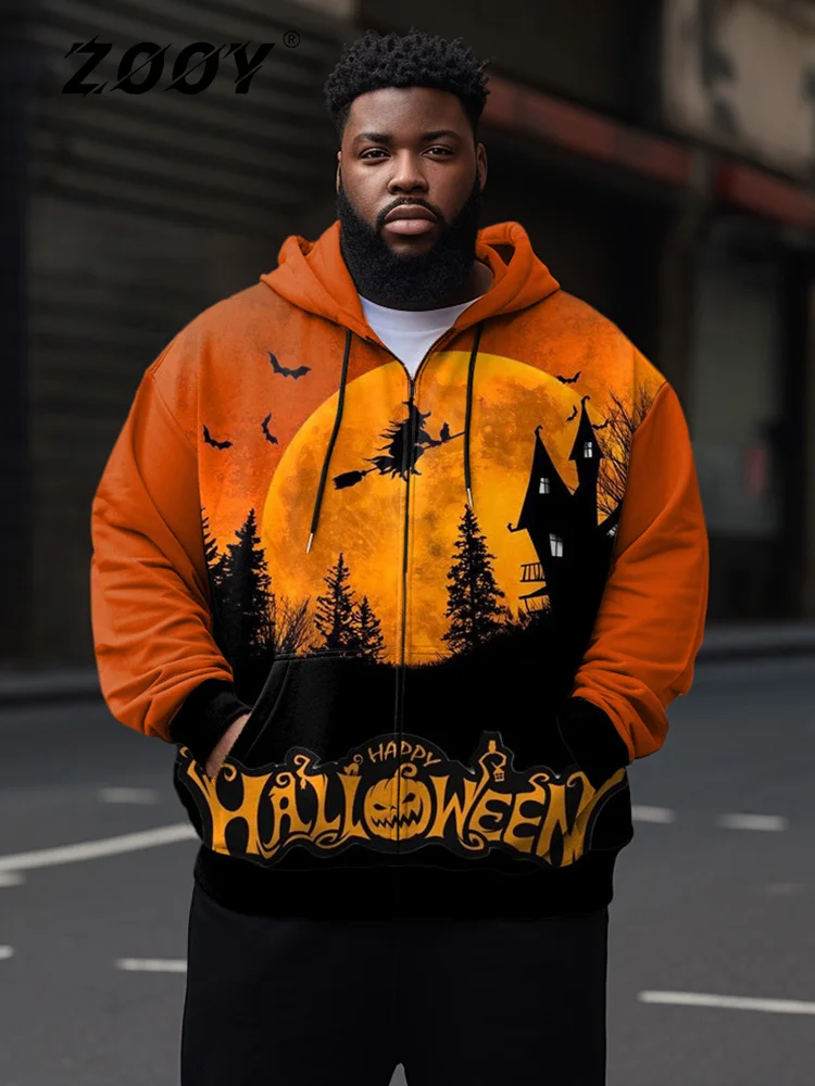 Top Trends: ZOOY (L-9XL) Plus Size Men&#039;s Skull Hip Hop Graffiti Halloween Pumpkin Street Long Sleeve Zipper Hoodie Shoppable Styles