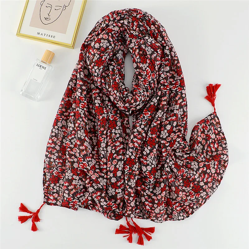 Top Trends: 2022 Autumn Fashion Aztec Polka Floral Tassel Viscose Shawl Scarf Lady Print Soft Wrap Thin Headband Bufandas Muslim Hijab Sjaal Shoppable Styles