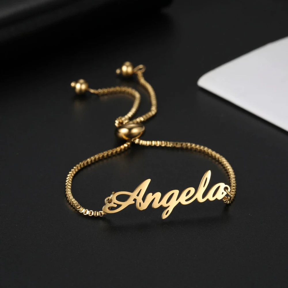 Top Trends: Custom Name Fashion Stainless Steel Cut Font Bracelet Personalized Box Chain Jewelry Boyfriend Girlfriend Birthday Gift Shoppable Styles