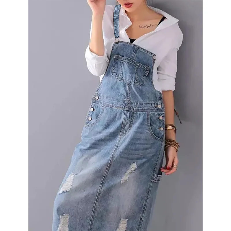 Top Trends: Hole Suspenders Women's Denim Skirt 2023 Summer Fashion European And American New Style Old Style Denim Dress Shoppable Styles