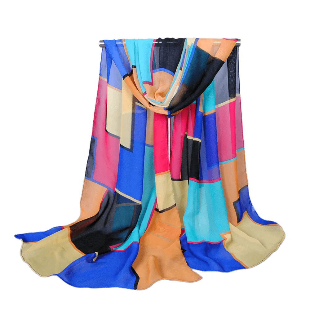 Top Trends: 2022 New Geometric High-quality Chiffon Silk Scarf Women Fashion Shawls And Wraps Female Lattice Hijab Stoles Shoppable Styles