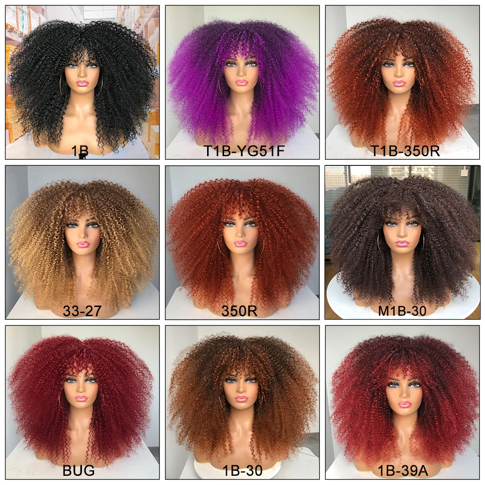 Top Trends: Curly Afro Wigs For Black Women Afro Kinky Curly Wig With Bangs Bouncy Fluffy Synthetic Natural Hair Cosplay Party Heat Resistan Shoppable Styles