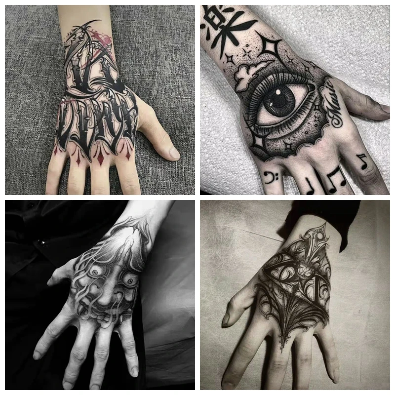 Top Trends: 4pc / Lot Dark Back Hand Waterproof Temporary Fake Tattoo Male Prajna Cool Eye Art Personality Neck Half Arm Star Tattoo Stickers Shoppable Styles