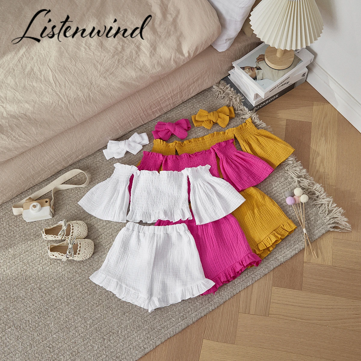 Top Trends: Listenwind 1-6Y Toddler Kid Girl Clothes Set Children Outfits Ruffle Off Shoulder Crop Tops Shorts Summer Holiday Clothing D08 Shoppable Styles