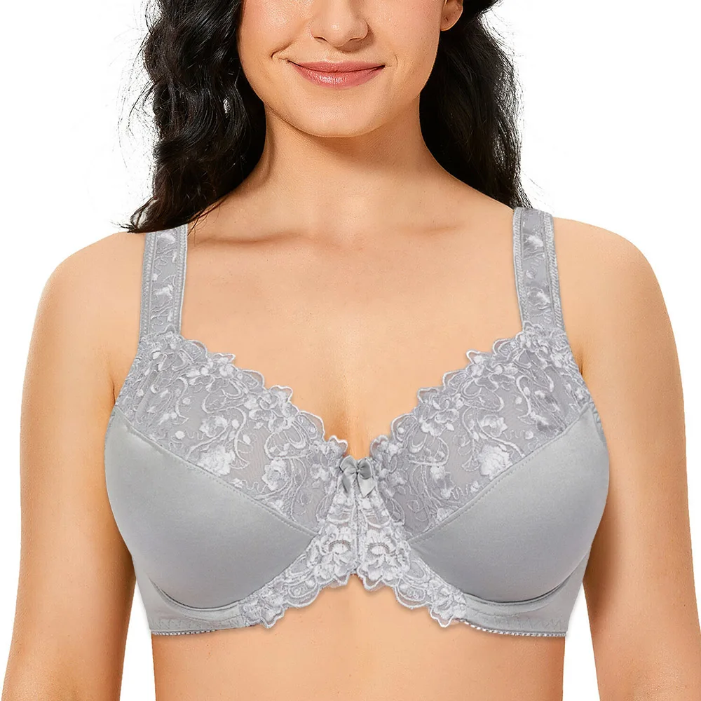 Top Trends: Bra For Women Lace Bra Full Coverage Minimizer Non-Padded Underwire Woman Bra Floral Embroidery Female Plus Size B C D E F G H I Shoppable Styles