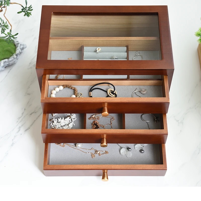 Top Trends: Wood Jewelry Box Drawer Ring Necklace Bangles Jewelry Boxes Organizer Large Earrings Dsiplay Tray Women Accessories Storage Shoppable Styles