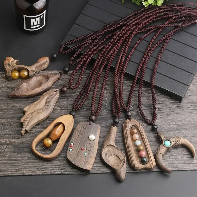 Top Trends: New Ethnic Style Retro Woven Long Sweater Chain Sandalwood Wooden Necklace Pendant Clothing Jewelry Gifts Shoppable Styles