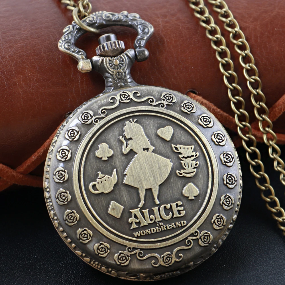 Top Trends: Vintage Fairy Tales Steampunk Quartz Pocket Watch Bronze Case Necklace Pendant Clock Chain Men&#039;s And Women&#039;s Christmas Gift Shoppable Styles