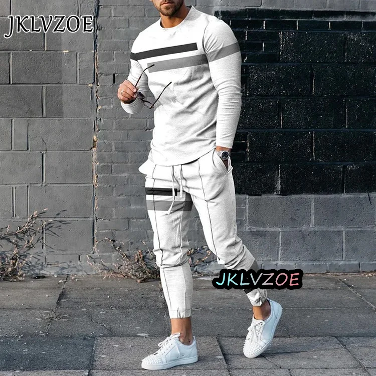 Top Trends: Casual Stripe Long Sleeve Trousers Graphic Men T Shirt Tracksuit Designer Clothes 2-piece 3D Print Oversize Outfit 2-piece Shoppable Styles