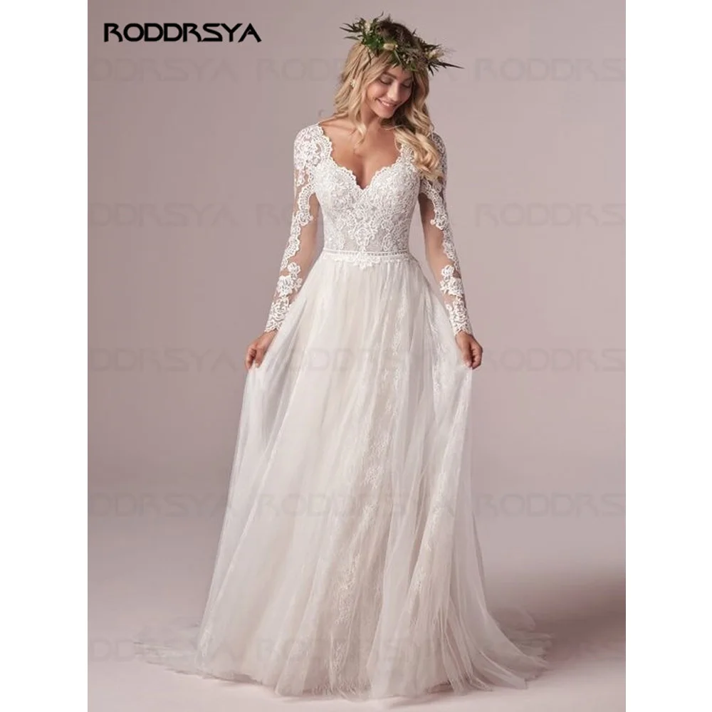 Top Trends: RODDRSYA A Line Long Sleeves Wedding Dresses Lace Bridal Gowns 2022 Tulle Ivory Vestido De Novia Open Back свадебное платье Shoppable Styles